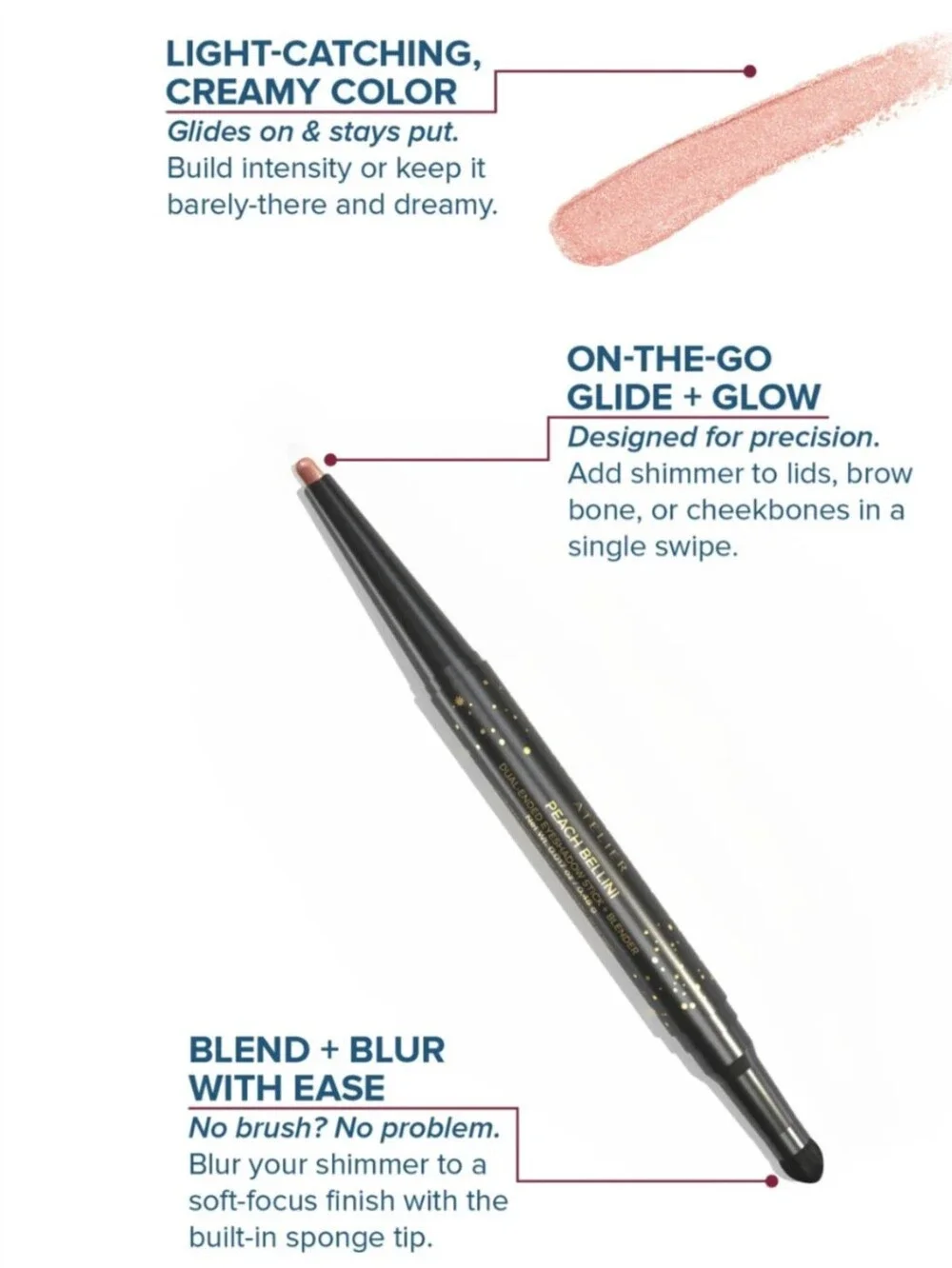 Dear Midnight Dual-Ended Eyeshadow Stick+Blender: Peach Bellini, Sealed, New Cau